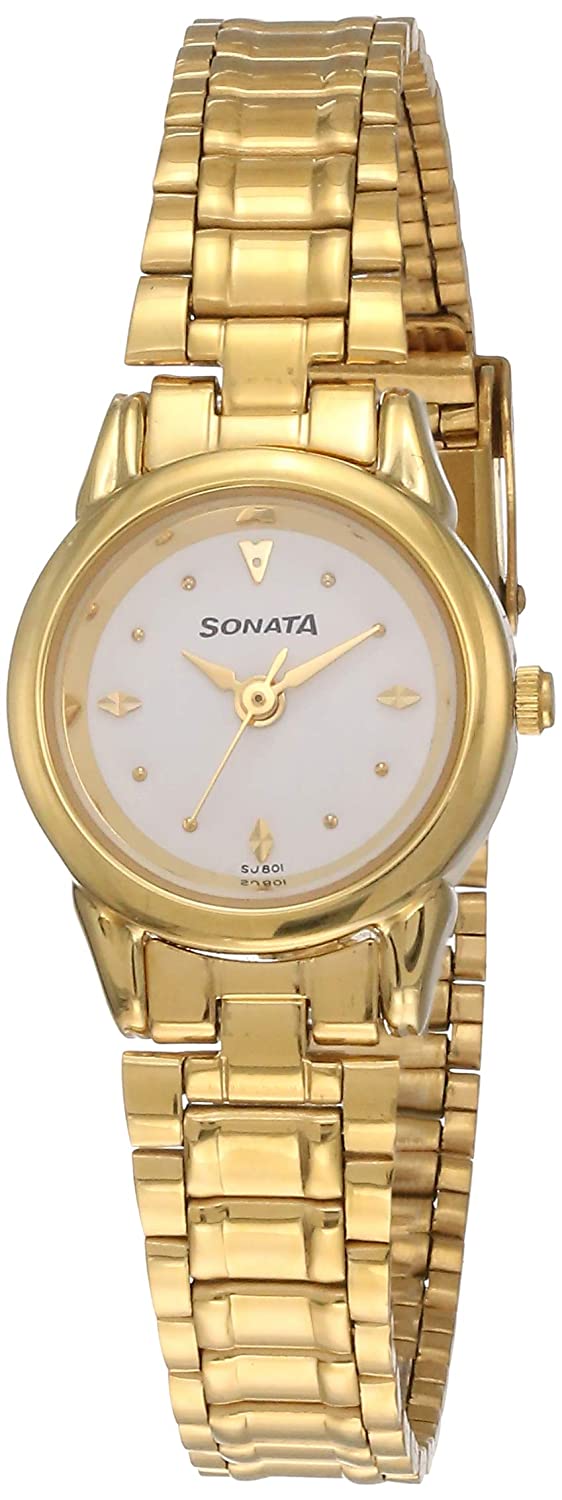 Sonata White Dial Golden Stainless Steel Strap