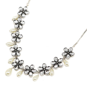 TEEJH Abhita Floral Polki Silver Oxidized Necklace for Women
