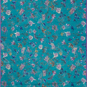 Cyan Woven Digital Printed Chiffon Silk Saree With Floral Motifs