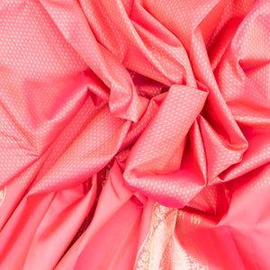 Bubblegum Pink Handloom Kanchipuram Silk Saree With Triangle Motifs