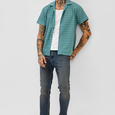 Turquoise Box Fit Stripes Shirt