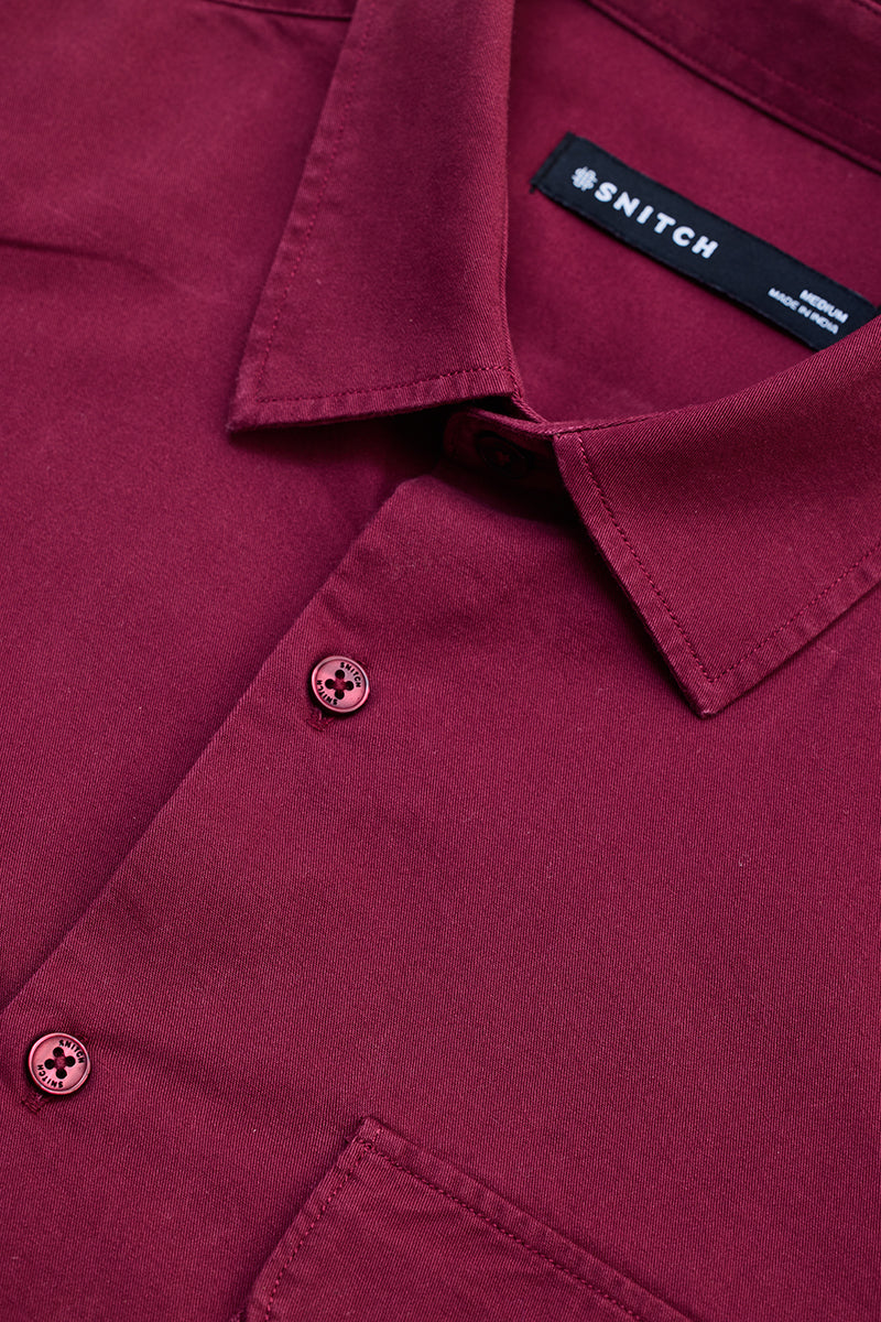 Maroon Solid Double Pocket Overshirt