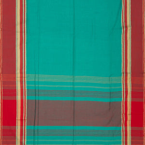 Cyan Bengal Cotton Saree With Crimson Border