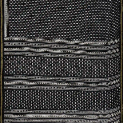 Black Woven Jaipur Cotton Saree With Printed Floral Bud Motifs