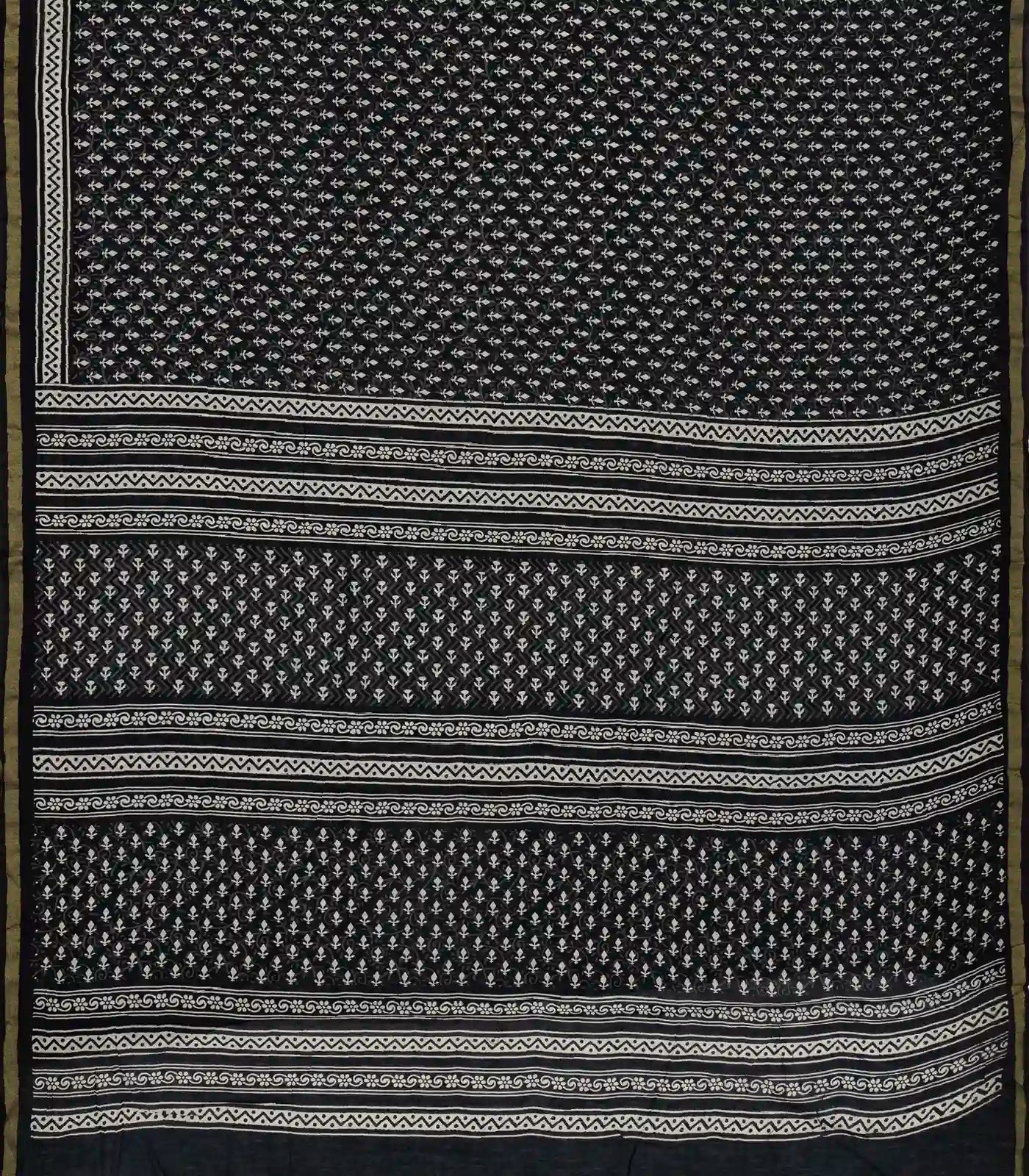 Black Woven Jaipur Cotton Saree With Printed Floral Bud Motifs