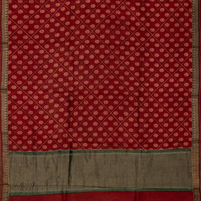 Crimson Handloom Tussar Silk Saree Printed With Flower Motifs