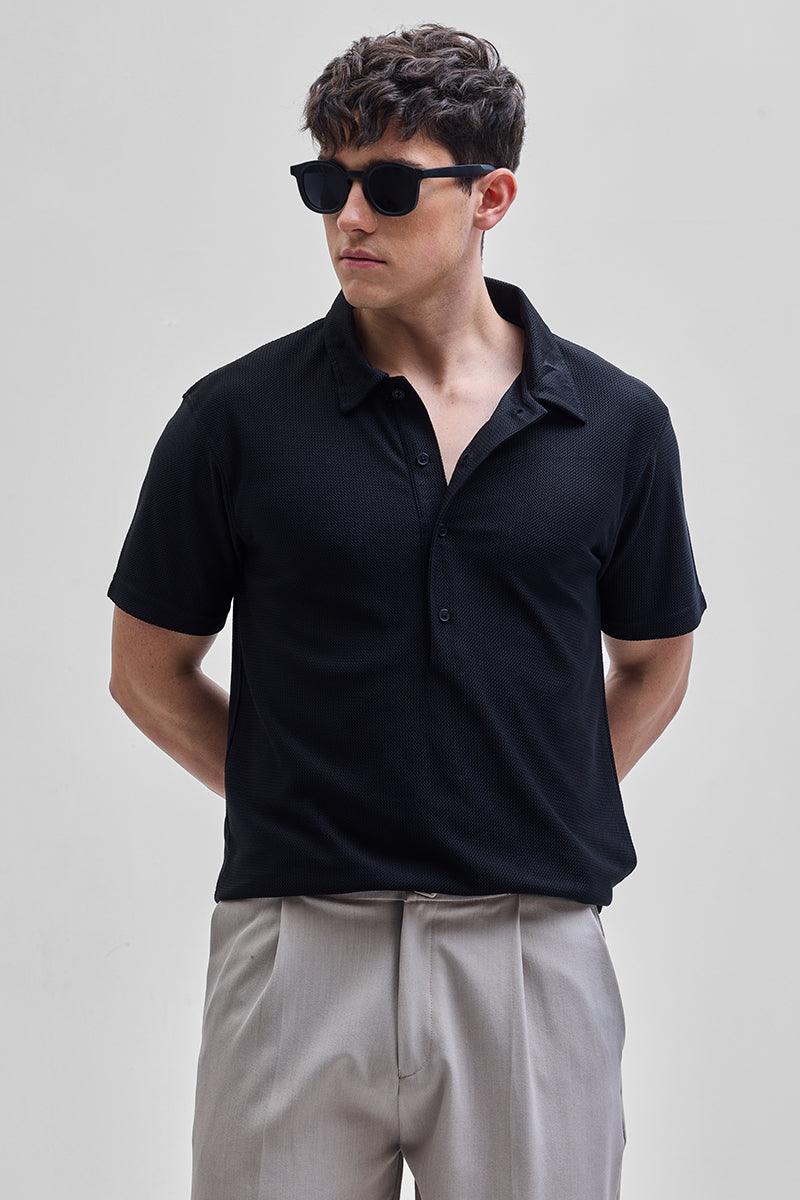 Black Textured Polo T-Shirt