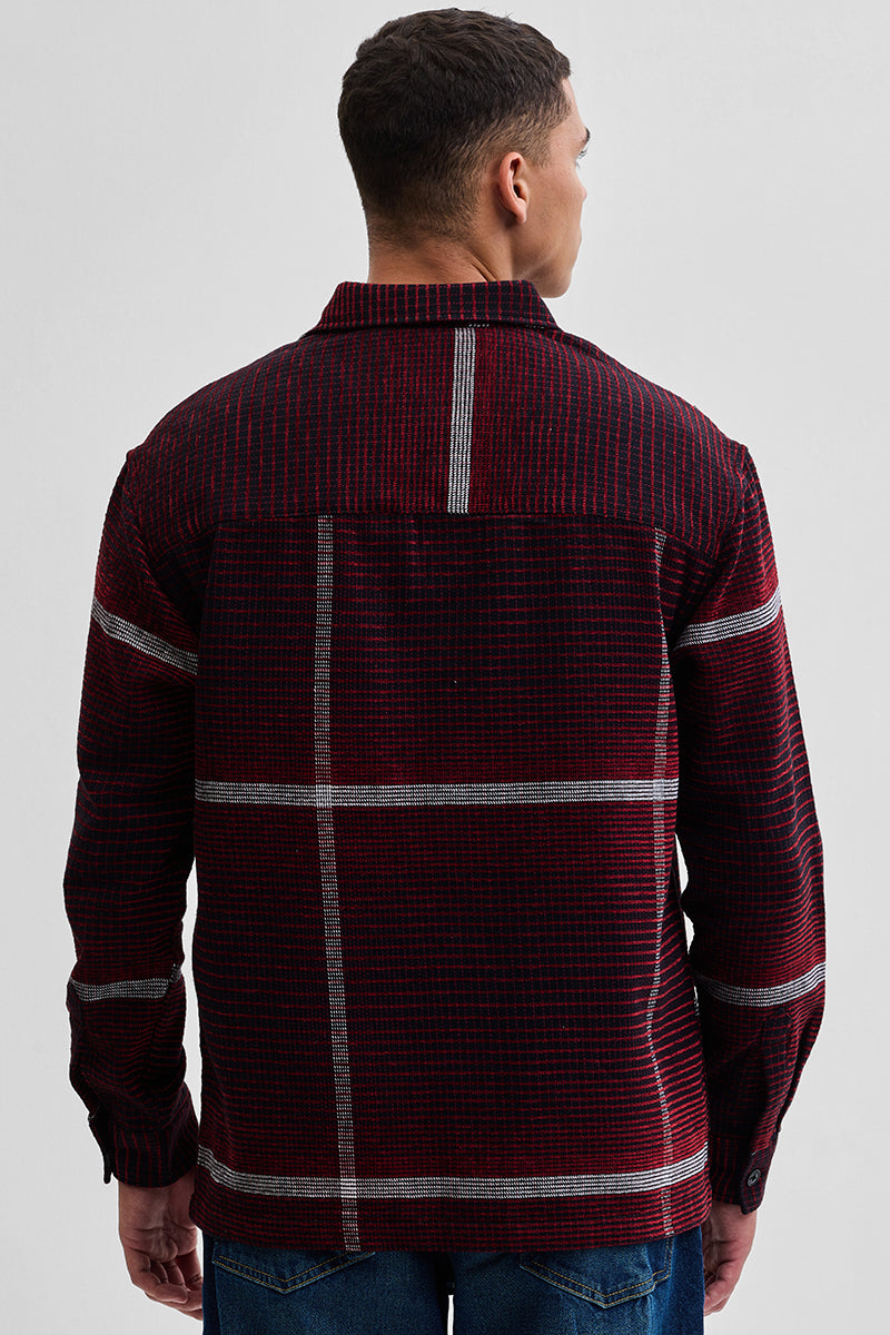 Red Cord Textured Overshirt