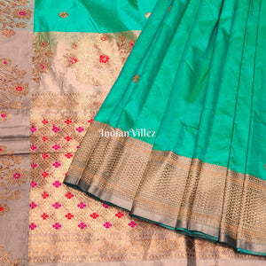 Sea Green Pure Banarasi Katan Silk Saree