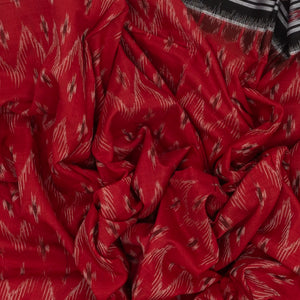 Crimson Handwoven Orissa Cotton Saree With Tie & Dye Floral Motifs