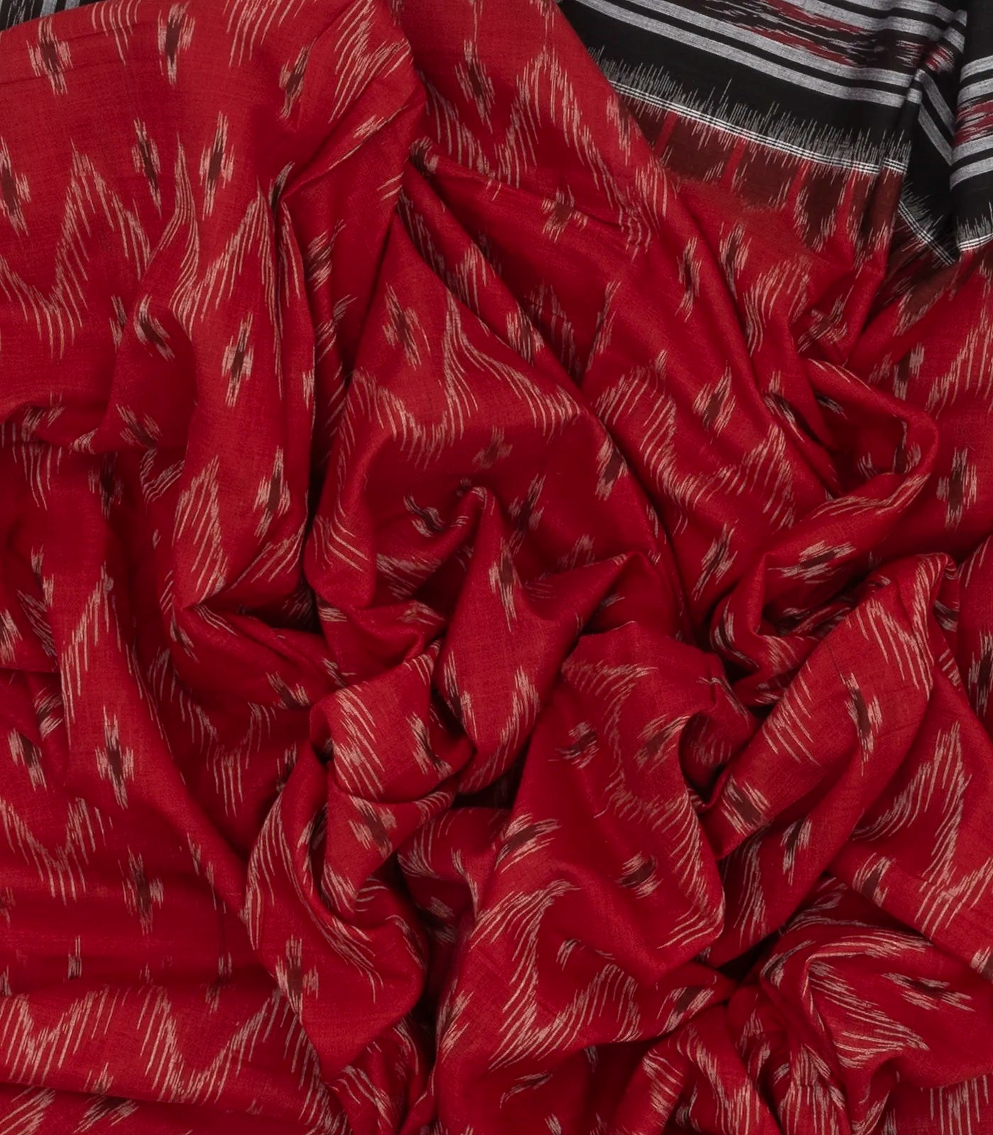 Crimson Handwoven Orissa Cotton Saree With Tie & Dye Floral Motifs