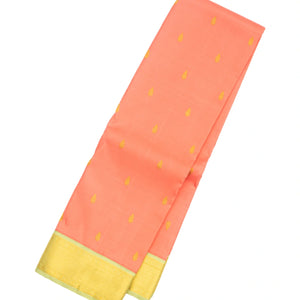 Peach Handloom Kanchipuram Korvai Silk Saree With Green Border