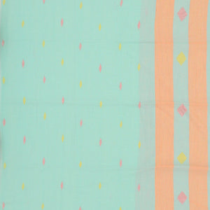 Turquoise Bengal Cotton Saree And Diamond Motifs