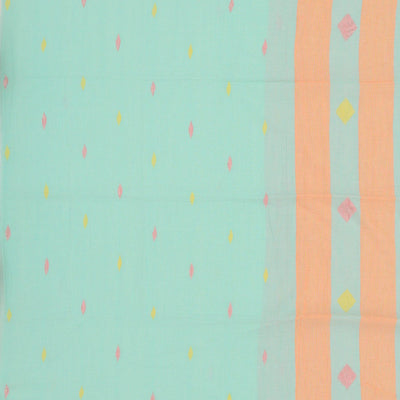 Turquoise Bengal Cotton Saree And Diamond Motifs