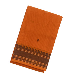 Orange Handloom Kanchi Cotton Saree With Diamond Motifs