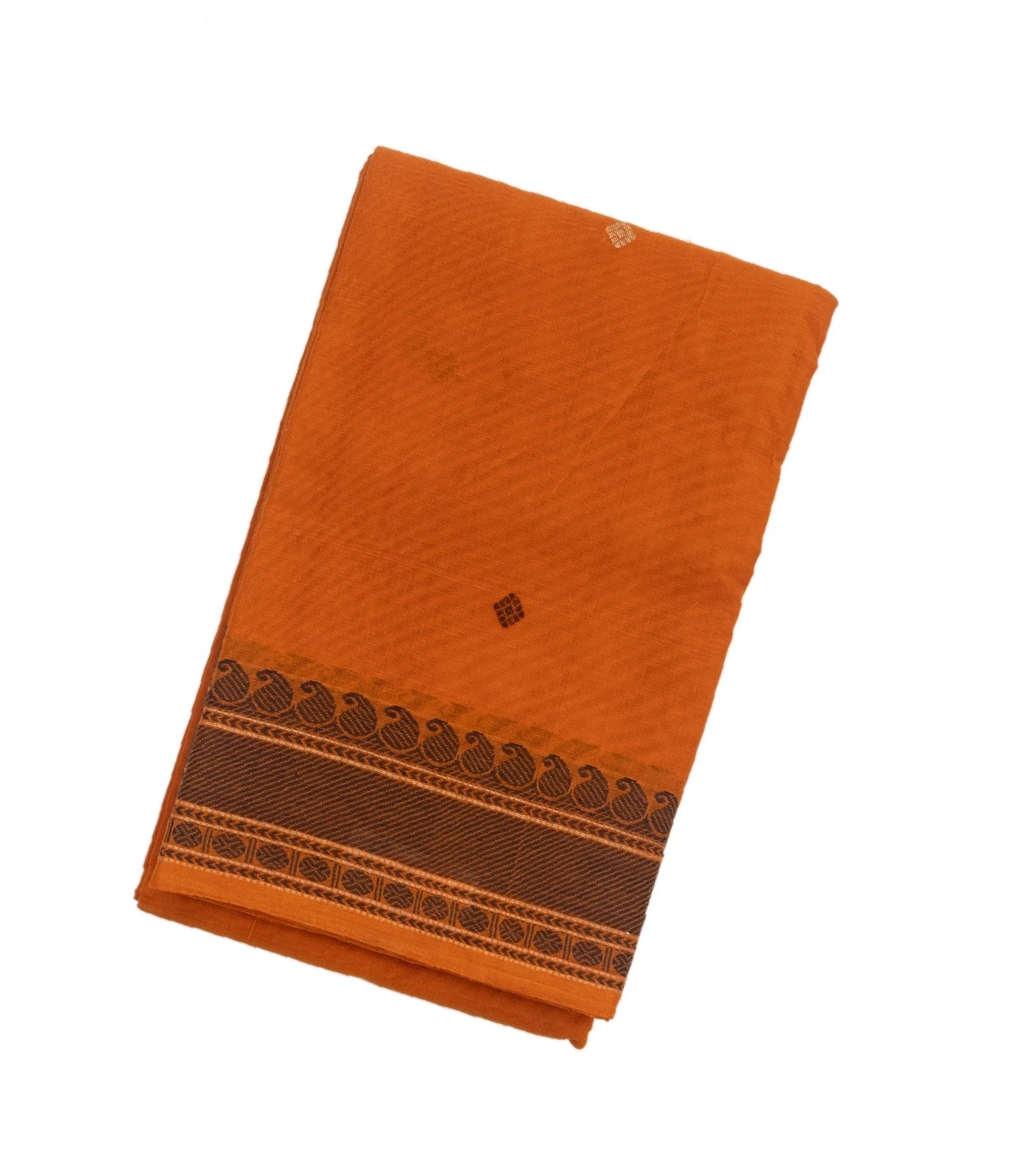 Orange Handloom Kanchi Cotton Saree With Diamond Motifs