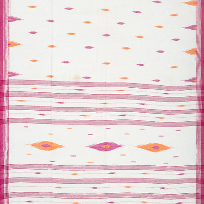 White Bengal Cotton Saree With Diamond Motifs