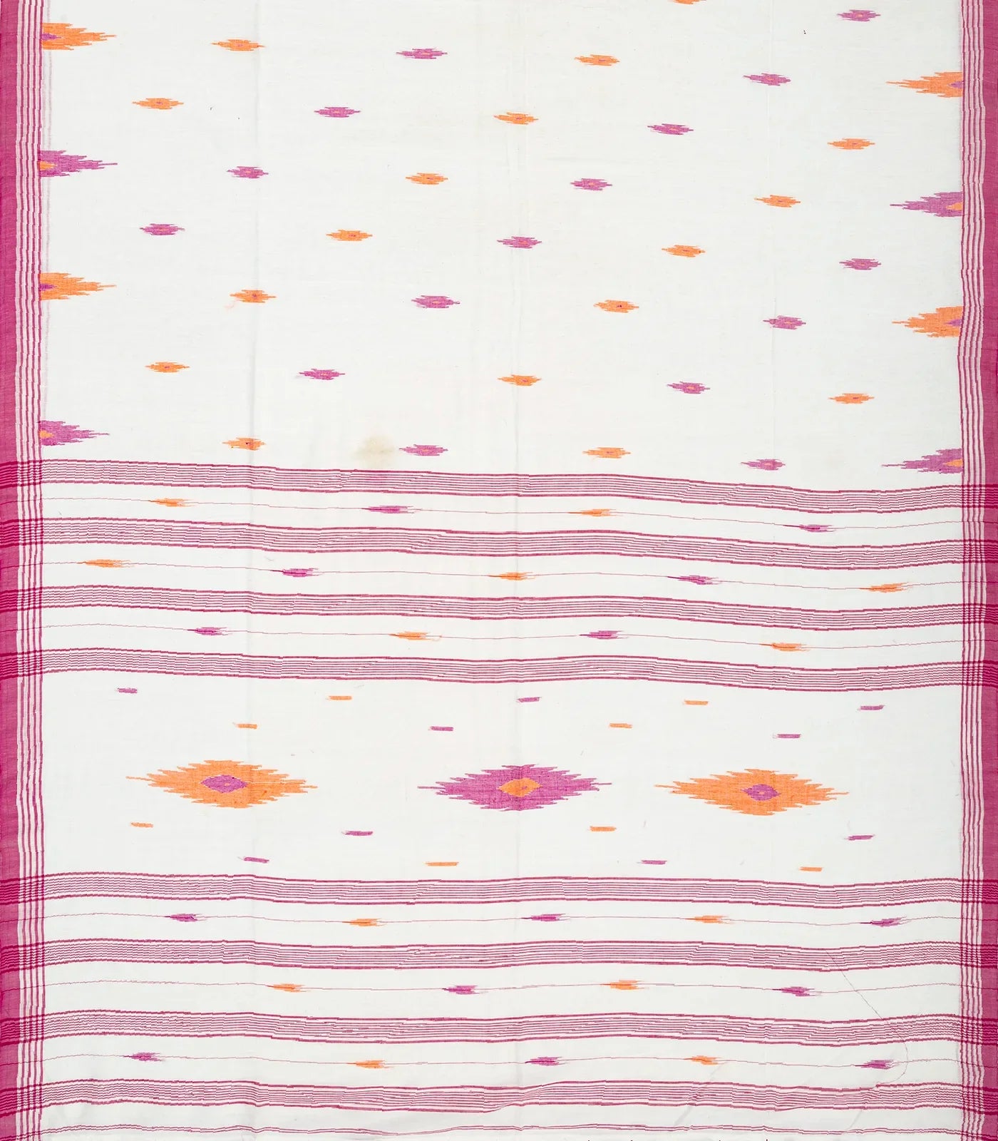 White Bengal Cotton Saree With Diamond Motifs