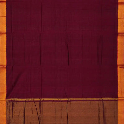 Burgundy Mangalagiri Cotton Saree With Contrast Zari Border