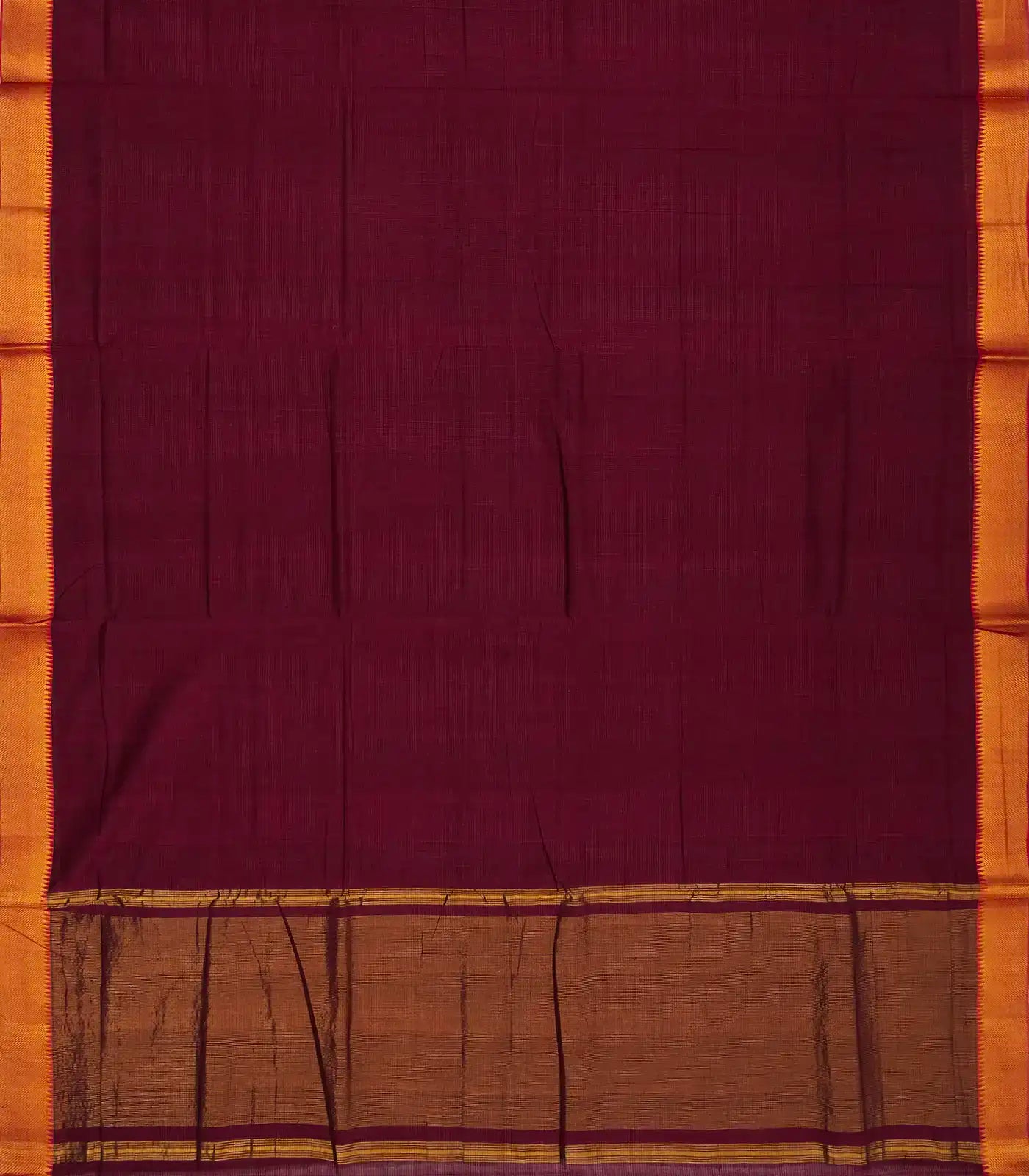 Burgundy Mangalagiri Cotton Saree With Contrast Zari Border