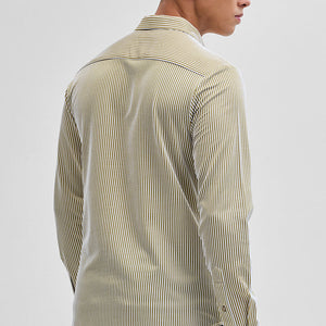 Beige Stripes Slim Fit Stretch Shirt