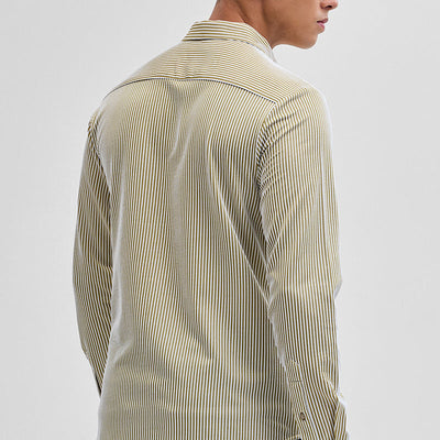 Beige Stripes Slim Fit Stretch Shirt