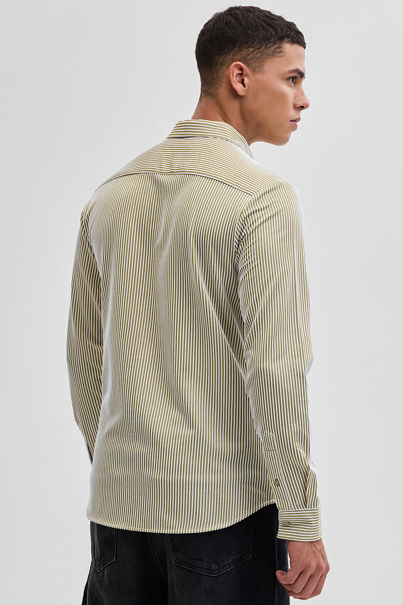 Beige Stripes Slim Fit Stretch Shirt
