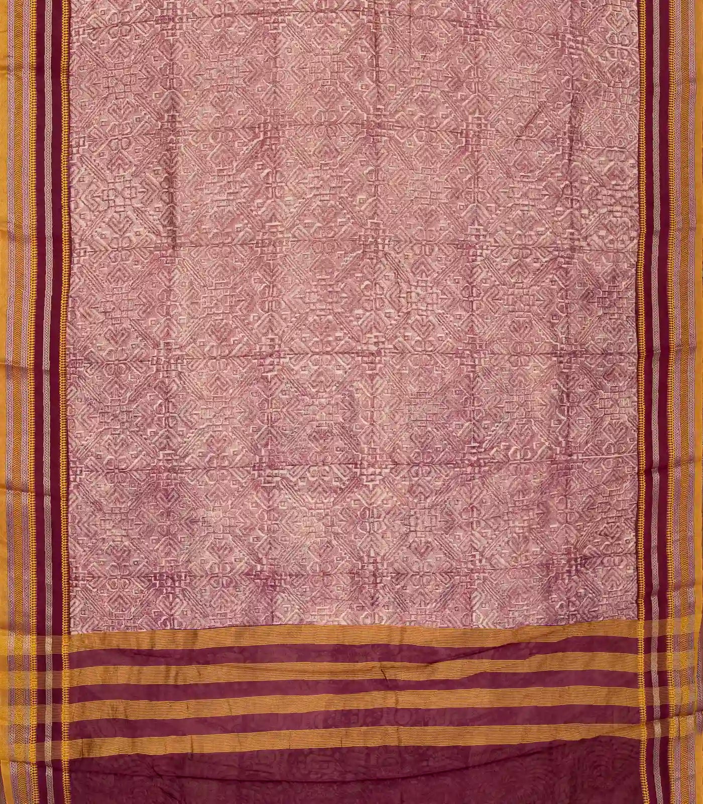 Dusty Pink Handloom Chanderi Cotton Saree With Printed Floral Motif