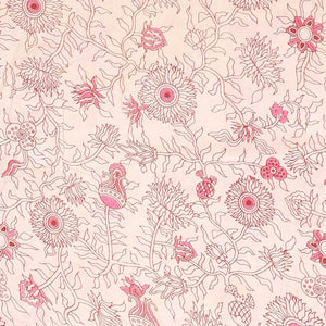 Red intricately machine-printed kalamkari cotton saree, self-border & contrast pallu of floral print