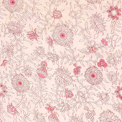 Red intricately machine-printed kalamkari cotton saree, self-border & contrast pallu of floral print