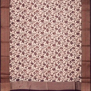 Burgundy Woven Chanderi Cotton Saree With Printed Floral Motifs