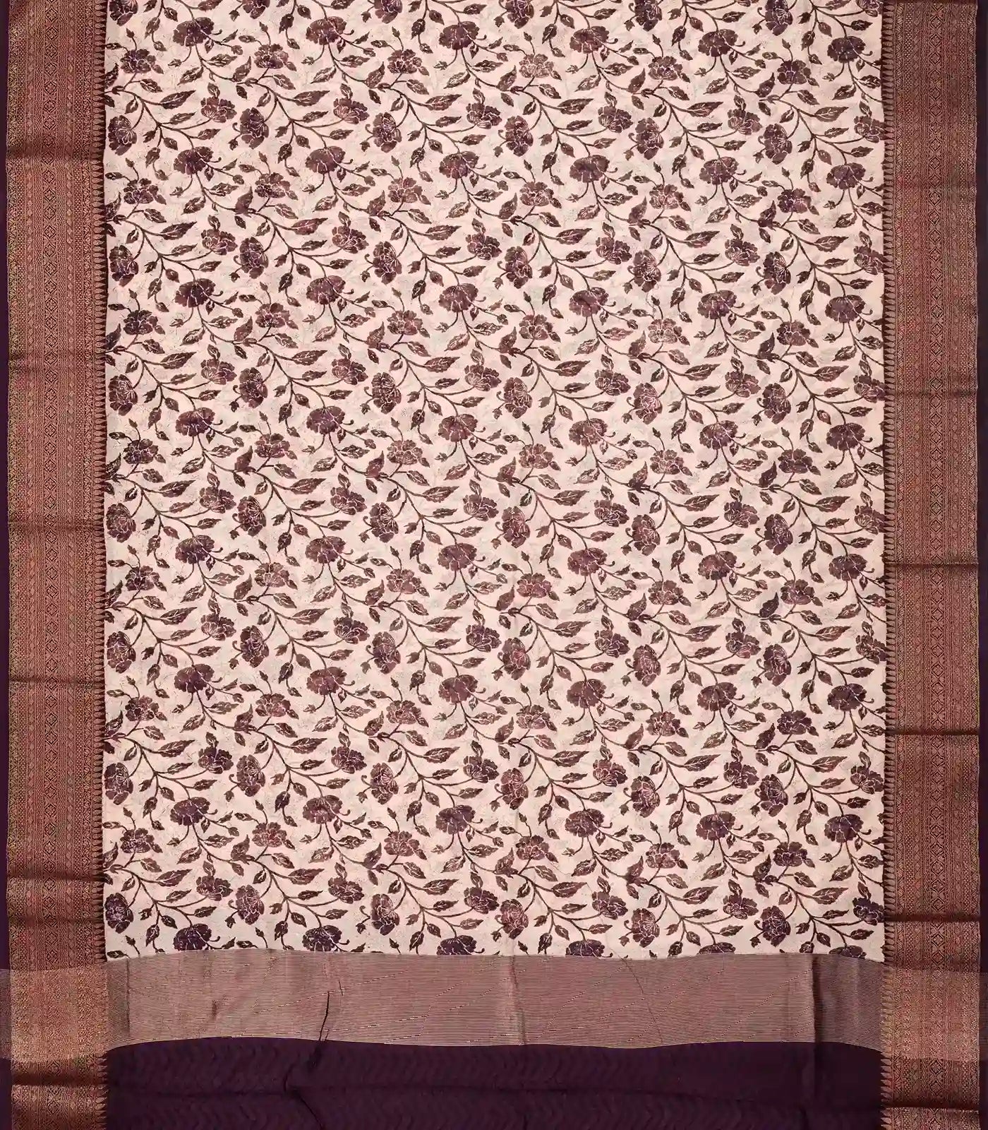 Burgundy Woven Chanderi Cotton Saree With Printed Floral Motifs