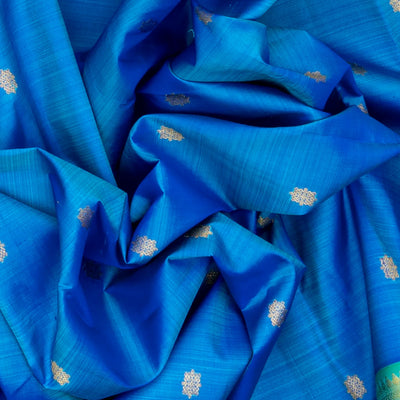 Light Blue Handloom Kanchipuram Silk Saree With Kolam Buttas