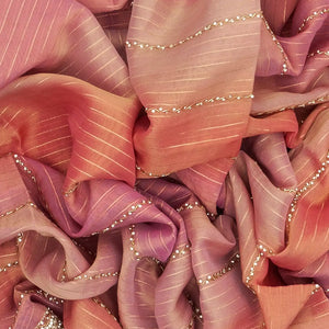 Multi Colour Woven Tissue Saree With Embroidery Stripes