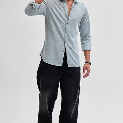 Green Stripes Slim Fit Stretch Shirt