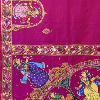 Magenta Nartaki Chandua Theme Hand-Painted Pattachitra Saree