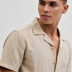 Beige Box Fit Linen Blend Shirt