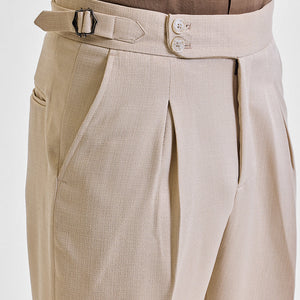 Beige Slim Fit Stretch Trousers