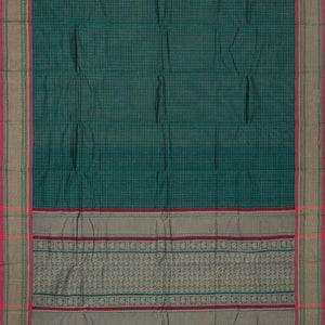 Teal Handloom Kanchi Cotton Saree With Checks & Dots
