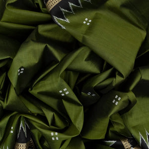 Leafy Green Handloom Orissa Silk Saree With Button Buttas