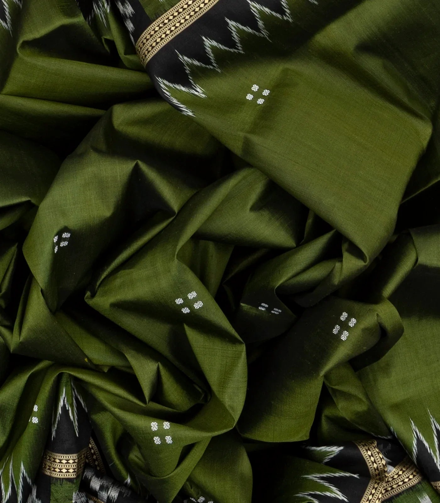 Leafy Green Handloom Orissa Silk Saree With Button Buttas