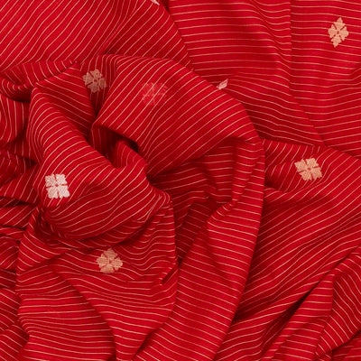 Red Handloom Bengal Cotton Saree With Floral Buttas