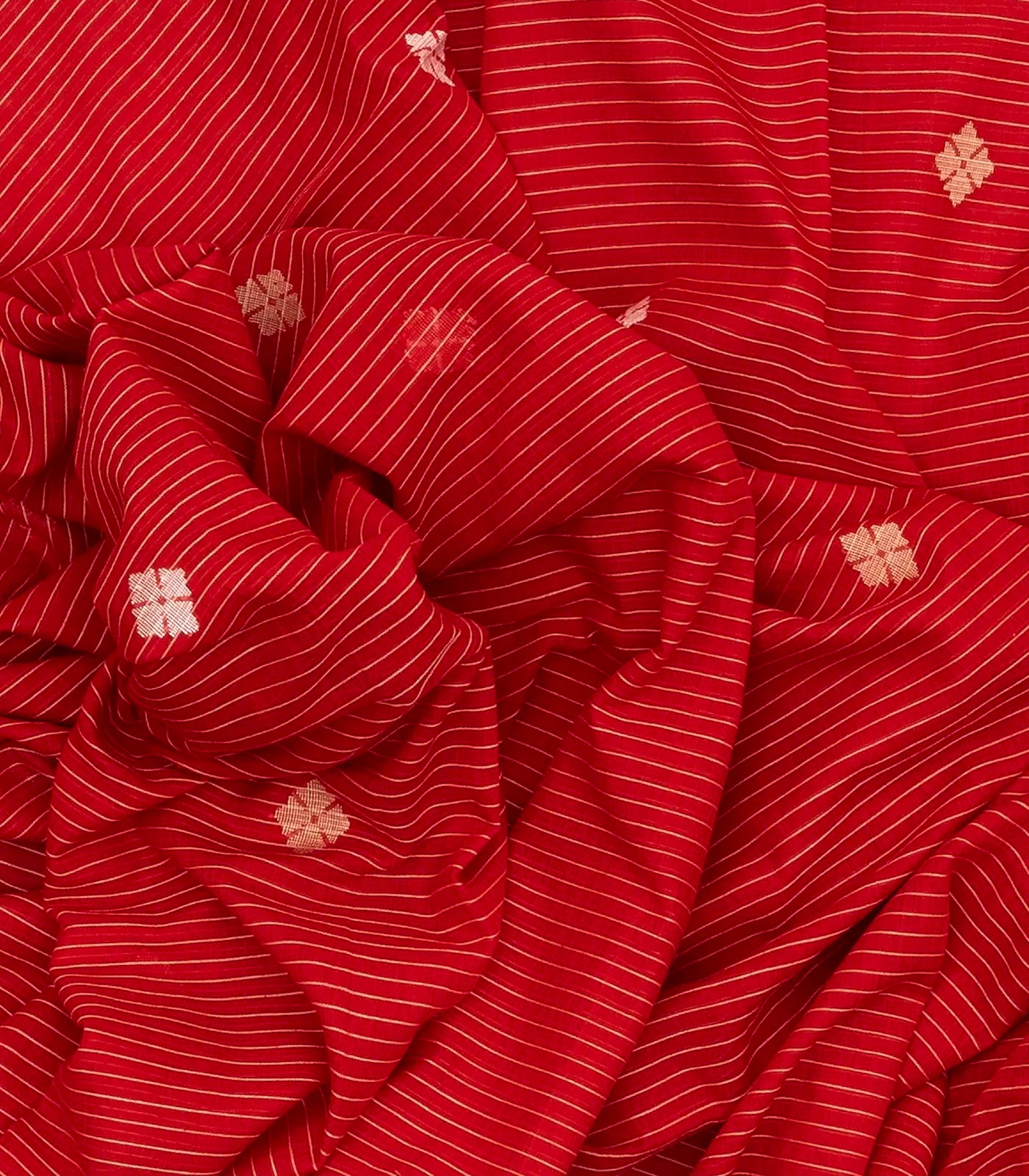 Red Handloom Bengal Cotton Saree With Floral Buttas