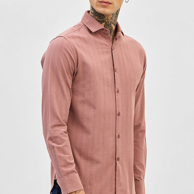Mauve Slim Fit Stripes Shirt