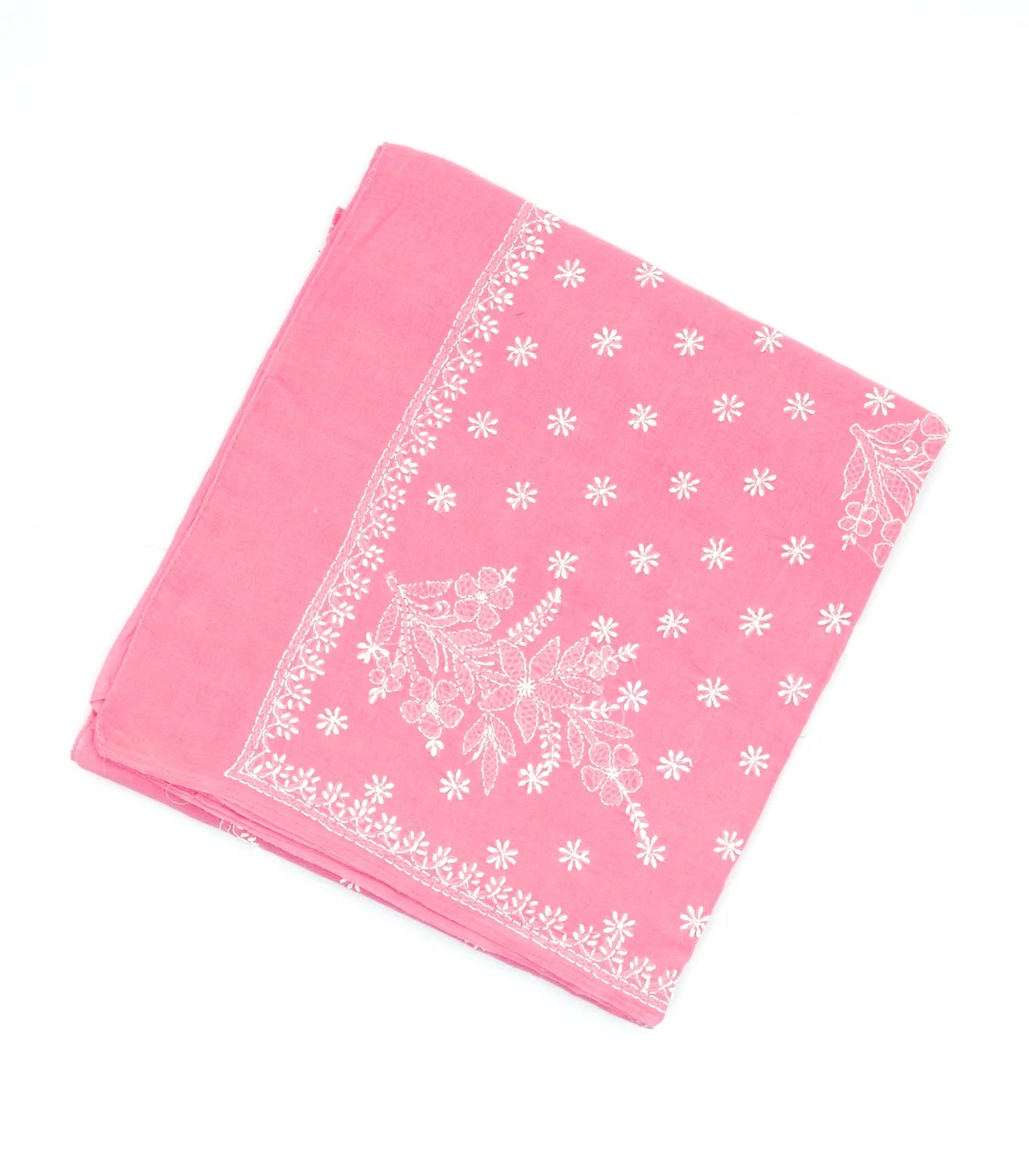 Bubble gum Pink Chikankari Embroidered Cotton Saree With Floral Motifs