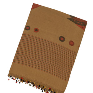 Beige Handloom Bengal Cotton Saree With Bird Motifs