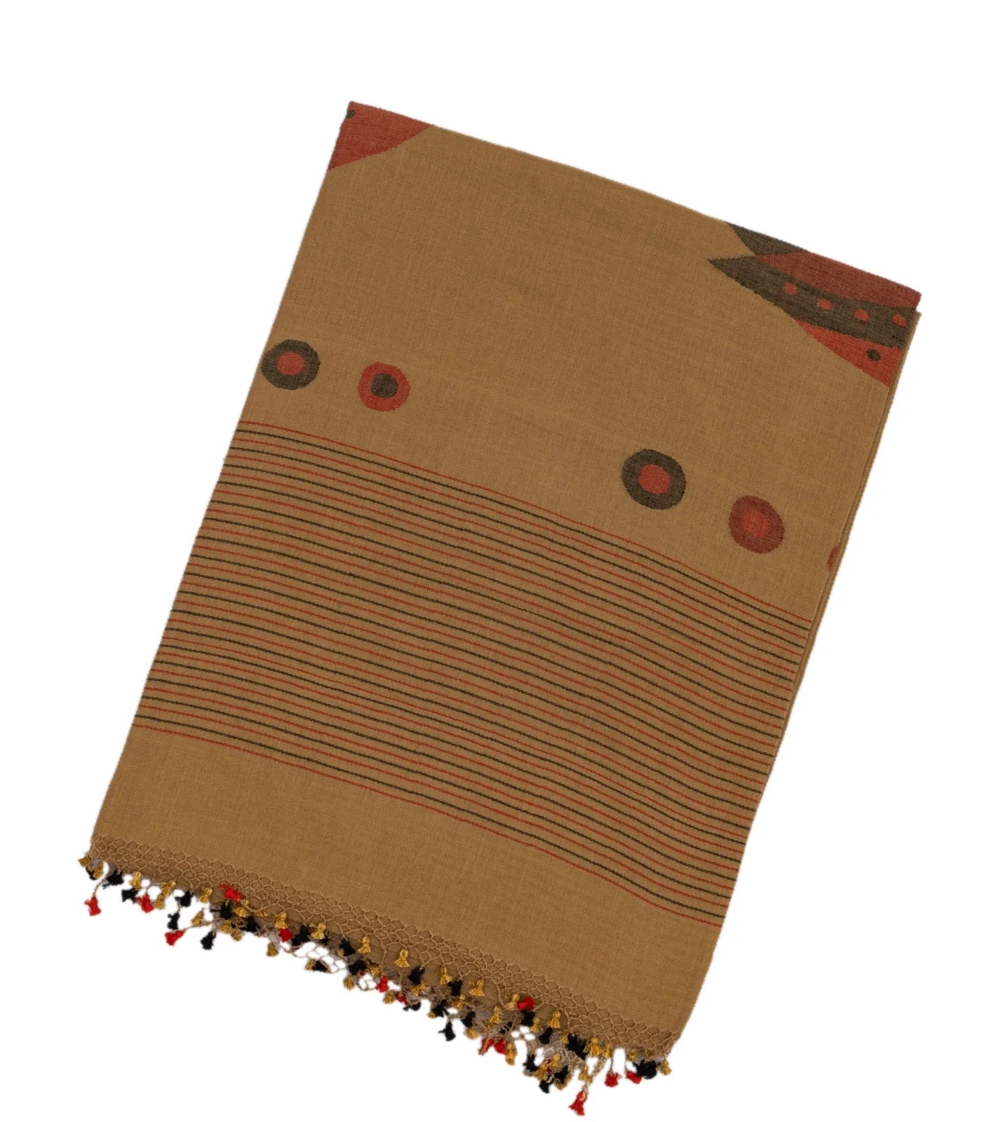 Beige Handloom Bengal Cotton Saree With Bird Motifs