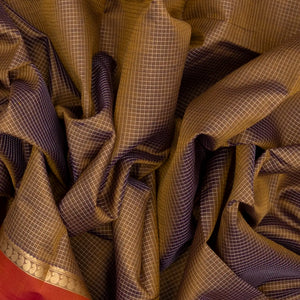 Beige Handloom Silk Cotton Saree With Checks