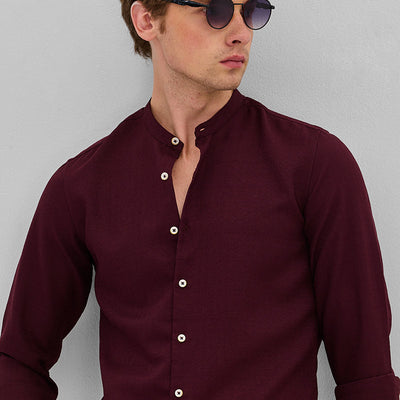Maroon Mandarin Slim Fit Shirt