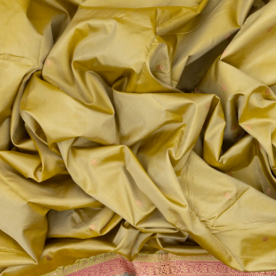 Sandal Handloom Banarasi Silk Saree With Floral Buttas